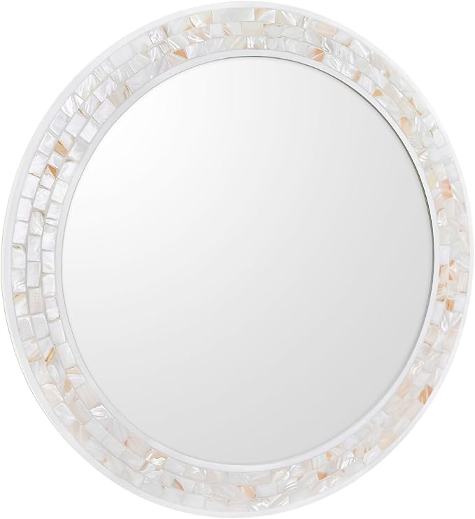 Mosaic Mirrors for Wall 30 Inch, Natural Mother of Pearl Inlay White Framed - Image 2