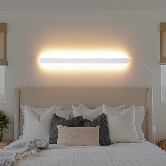 KELUOLY Modern Plug in Wall Lights, 31.4 inch Frosted White LED Long Wall Sconce by KELUOLY