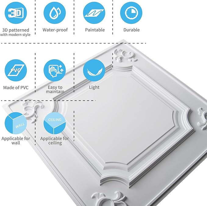 Art3d Drop Ceiling Tiles 24x24 in White, Wainscoting Panels Glue Up 2x2 - Image 6