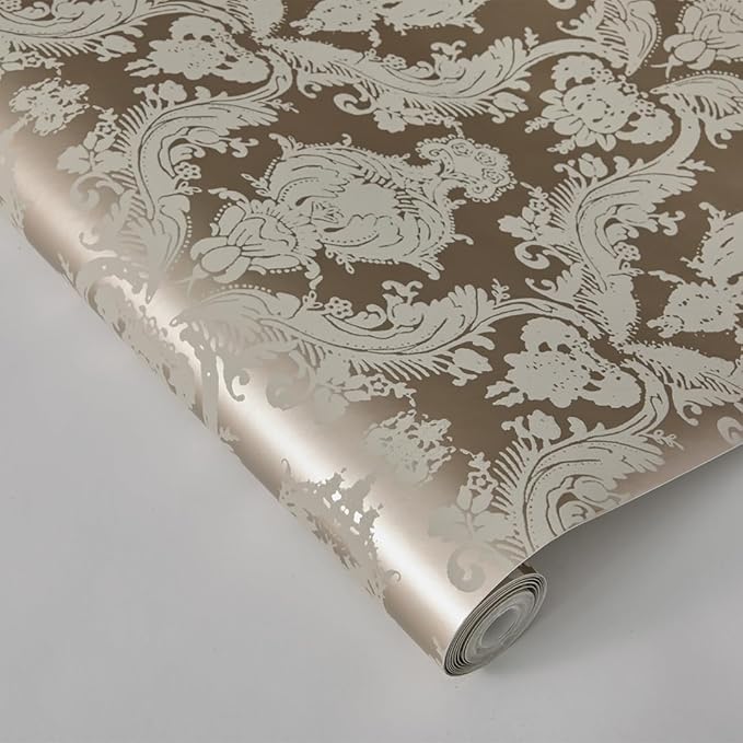 Tempaper Textured Beige Damsel Removable Peel and Stick Damask Wallpaper - Image 5