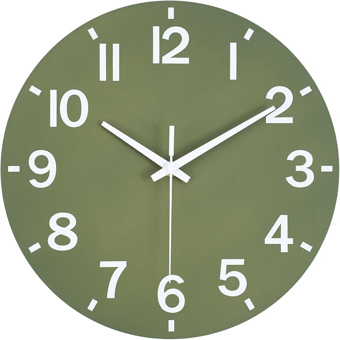 HZDHCLH Wall Clock 12 Inch Silent Non Ticking Wood Battery Operated Green - Image 6