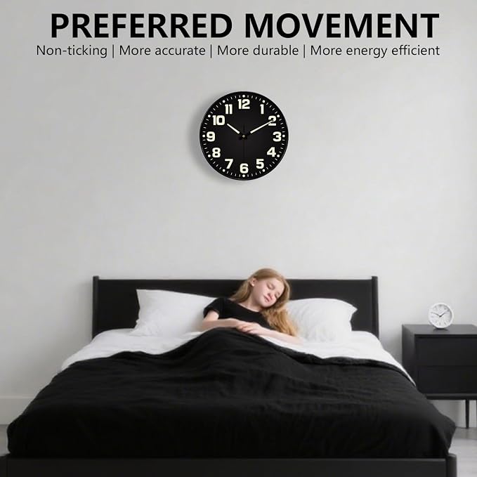 12 Inch Silent Wall Clocks Battery Operated, Glow in The Dark Wall Clock - Image 6