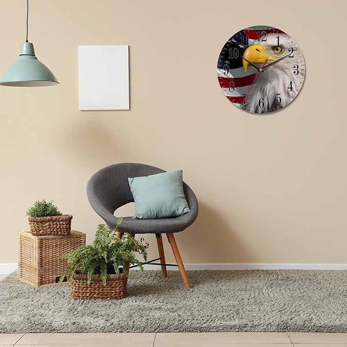 Mxocom American Bald Eagle Wall Clock USA Flag Majestic Bird Freedom 10 Inch - Image 6