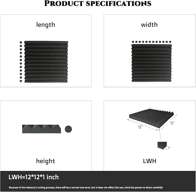 56 Pack Acoustic Foam Panels |1 "x12 "x12" Rapid Recovery Acoustic Wall Panels - Image 2