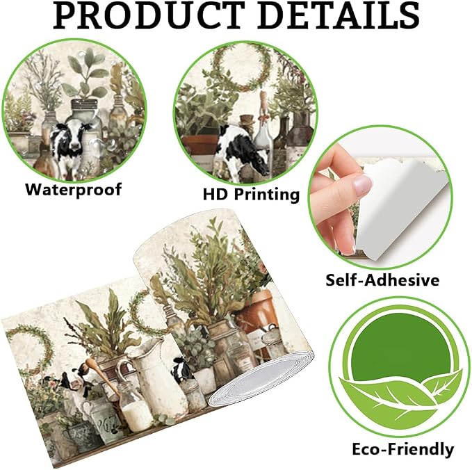 Farmhouse Wallpaper Border Wall Border Trim Peel and Stick 19.7 x 4 Inch Cattle - Image 6