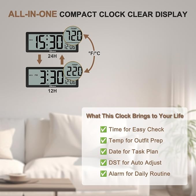 Soobest 8.5 Inch Digital Wall Clock Battery Operated - Image 5
