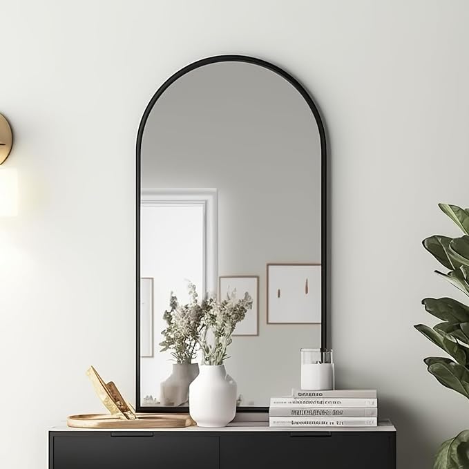 Dewfig Arched Wall Mounted Mirror, Arch Black Mirror - Image 3