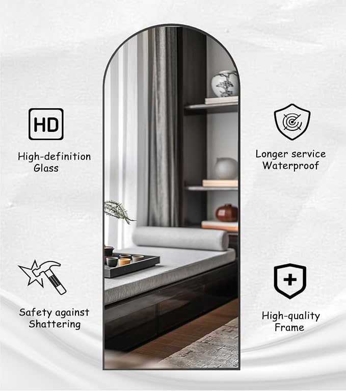 Rowjut Full Length Mirror Arched Floor Length Mirrors, Aluminum Frame - Image 7
