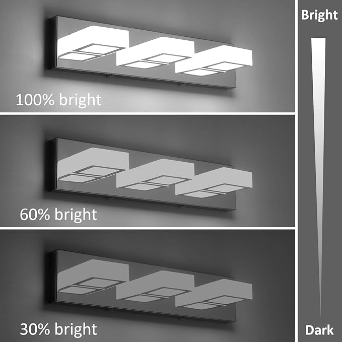Ralbay Dimmable LED Vanity Light Modern 3 Light Acrylic Stainless Steel - Image 5