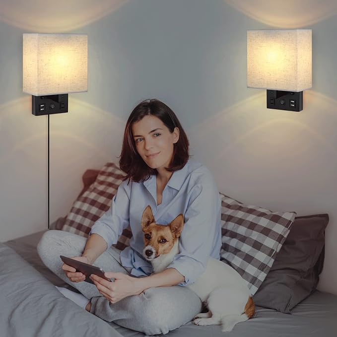 CADUKE Bedside Wall Lamp Set of 2, Plug in Wall Sconce - Image 6