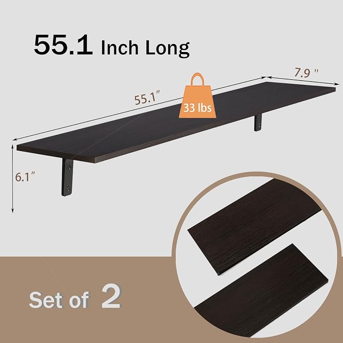 DINZI LVJ Long Wall Shelves, 55.1Inch Floating Shelves Wall Mounted, Extra - Image 3