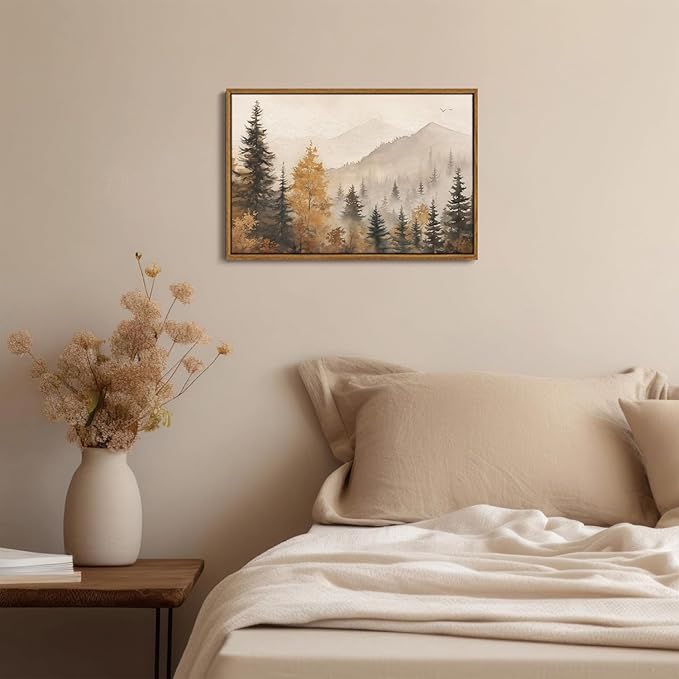 OIQArtOIQ Vintage Framed Wall Art Autumn Mountain Landscape Canvas Art Prints - Image 2