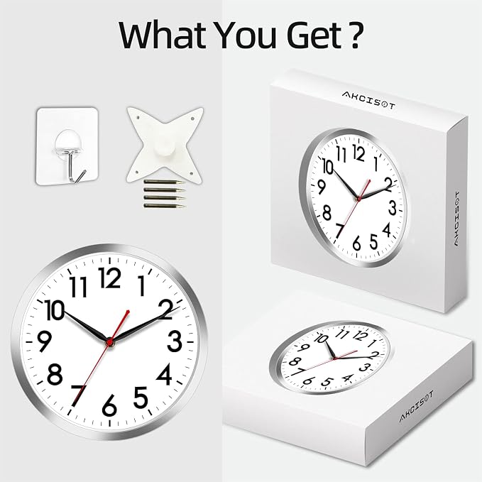 AKCISOT Wall Clock 12 Inch Silent Wall Clocks Battery Operated Non Ticking - Image 7