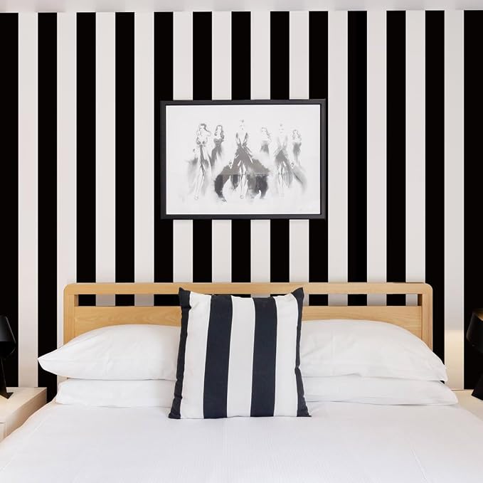 Jeweluck Black and White Wallpaper Peel and Stick Wall Paper 17.7”x118.1” Black - Image 3