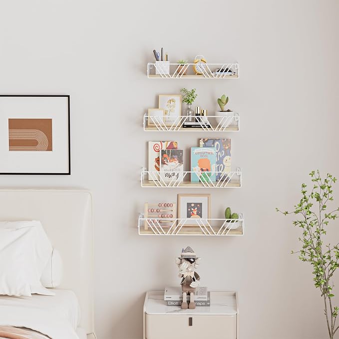 Amaoot Floating Shelves for Wall Set of 4, Different Sizes Mounted Wood - Image 3