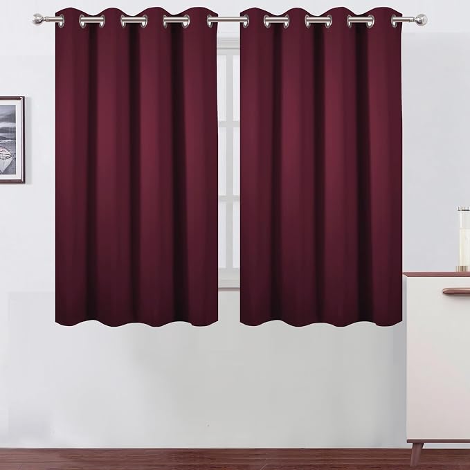 LEMOMO Blackout Curtains 66 x 54 Inch Long Burgundy Red Curtains Set of 2 by Lemomo