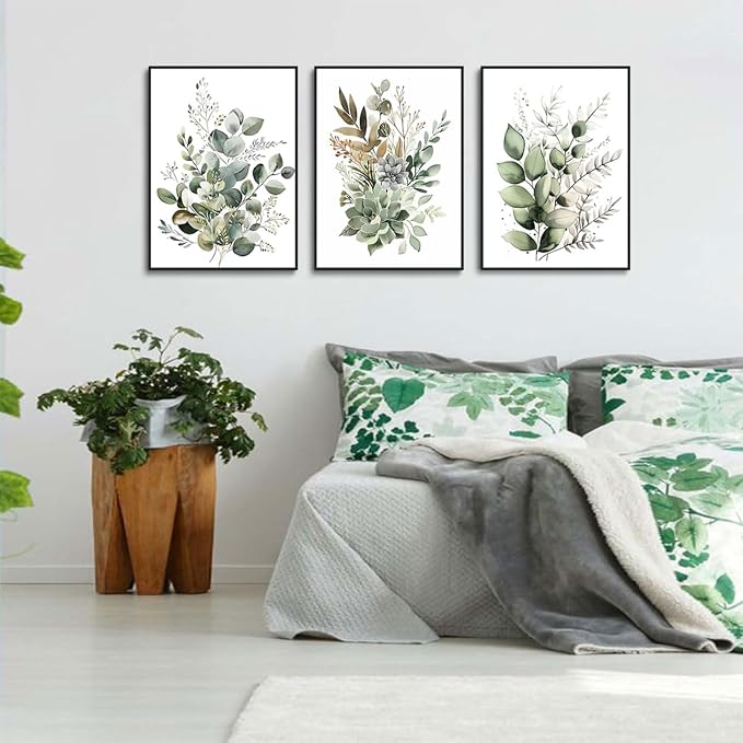 Bwodke Botanical Wall Art Plant Floral Watercolor Canvas Prints Set of 3 Framed - Image 8