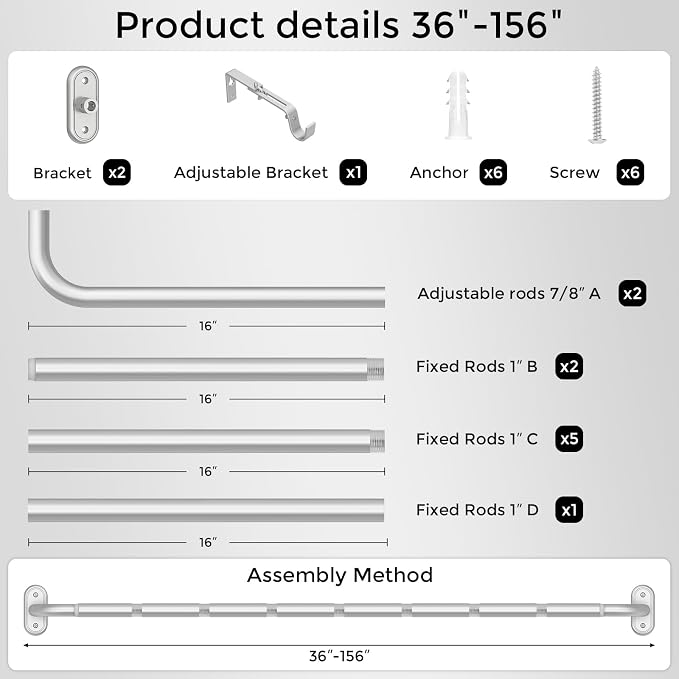 Curtain Rods 36-152 Inch, Living Room, Sliding Door - Image 7
