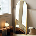 Arched Mirror - Full Length, Standing or Wall Mounted, Aluminum Frame - Gold - Image 2