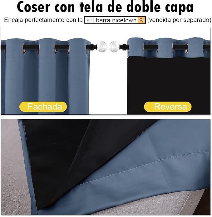 NICETOWN Stone Blue 100% Blackout Curtains 2 Panels Set Burg, Thermal Insulated - Image 5
