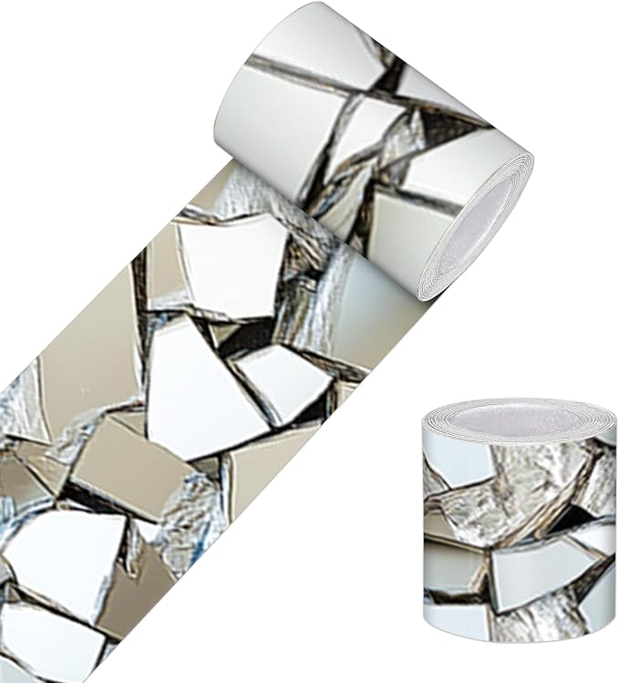 HOMETITUTE Wallpaper Border Peel and Stick Wall Decor PVC Mosaic Mirror Look by HOMETITUTE