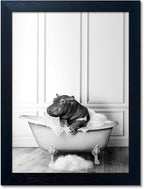 Framed Bathroom Decor Wall Art Black and White Canvas Print Cute Hippo in by Melpa+Art