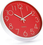Wall Clock 10 Inch Non-Ticking Silent Modern Simple Style Round Decor Clock Red - Image 2