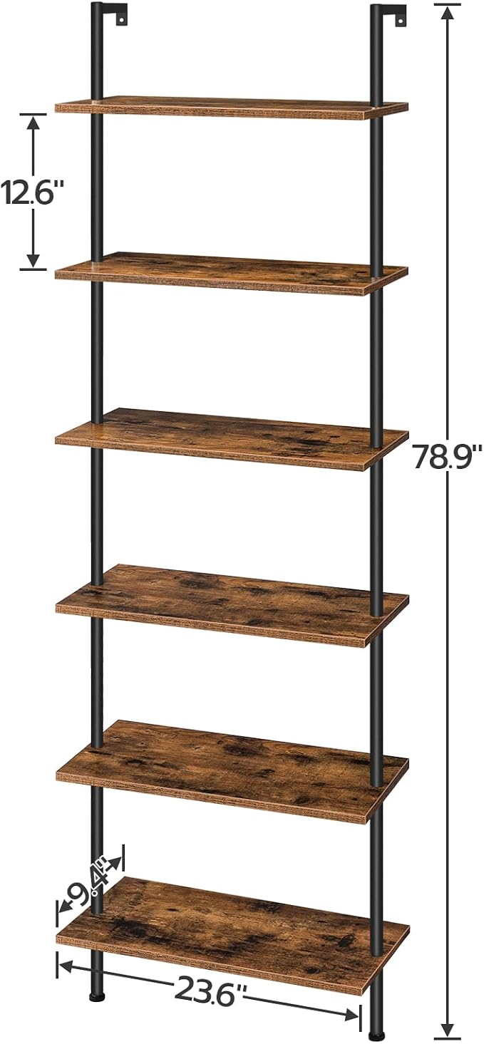 HOOBRO DIY Ladder Shelf, 6-Tier Wall Mounted Bookshelf, Office Vertical Bookcase - Image 3