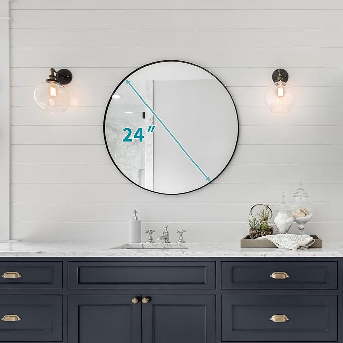 Fabuday Black Round Mirror for Wall 24 inch - Image 6