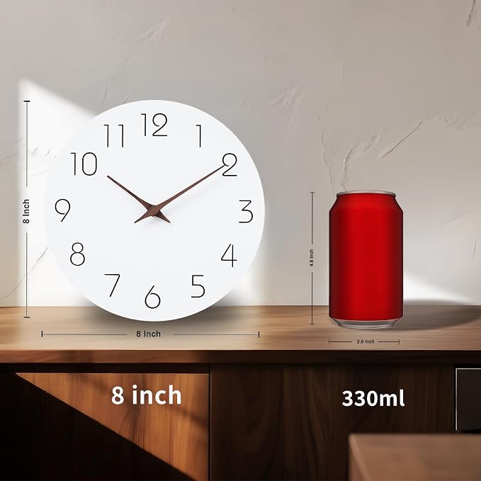 Mosewa Wall Clock Battery Operated 8 Inch White Silent Non Ticking Simple - Image 7