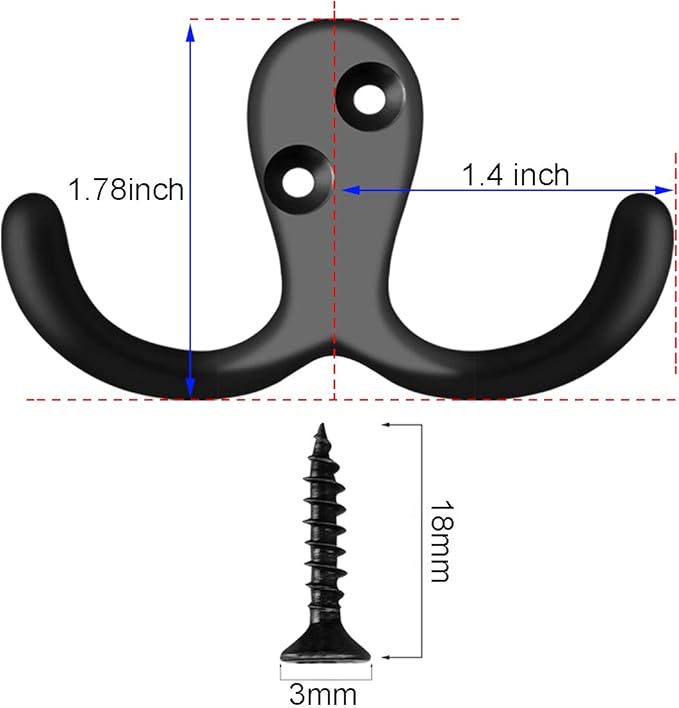 IBosins 8 Pack Heavy Duty Double Prong Coat Hooks Wall Mounted - Image 2