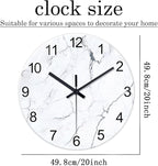 White Marble Glass Wall Clocks Battery Operated 20 Inch Large Abstract - Image 3