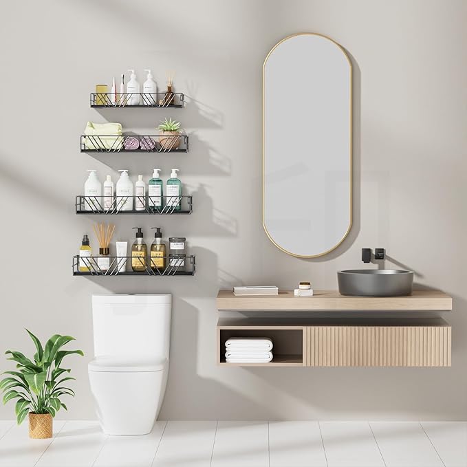 Amaoot Floating Shelves for Wall Set of 4, Different Sizes Mounted Wood - Image 4