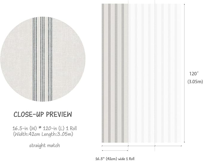 RollsRolla Modern Navy and White Striped Peel and Stick Wallpaper, French - Image 3