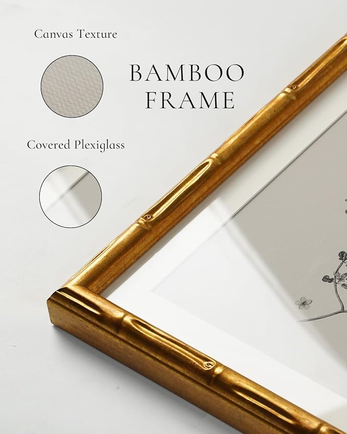 InSimSea Gold Bamboo Framed Canvas Wall Art, Neutral Floral Botanical Paintings - Image 5