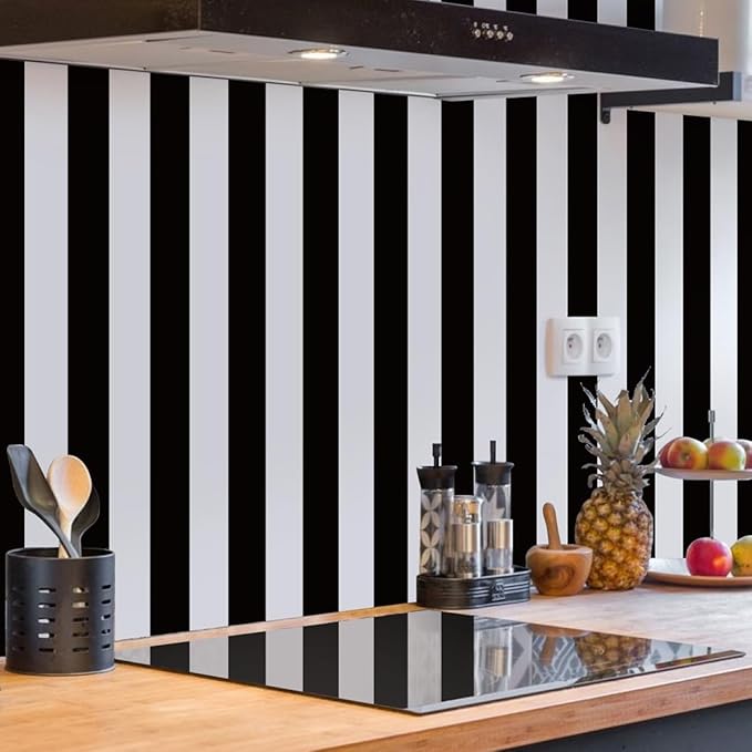 Jeweluck Black and White Wallpaper Peel and Stick Wall Paper 17.7”x118.1” Black - Image 4