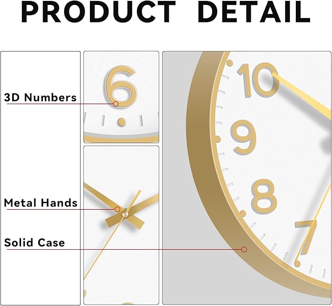 Roymnie Wall Clock, 10 Inch Silent Wall Clocks Battery Operated-Modern Non - Image 6