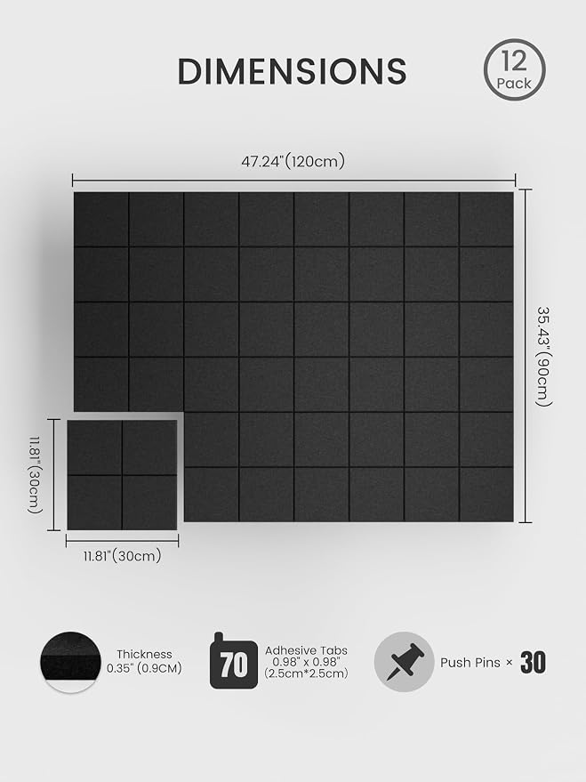 Bumusty Large Felt Bulletin Board, 30 Push Pins, 70 Adhesive Tabs - Image 2