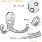 Homanu 10 Pack Coat Hooks, Heavy Duty Double Prong Coat Hooks Wall Mounted - Image 4