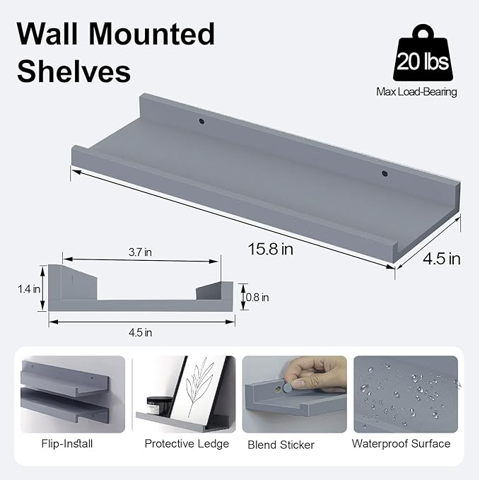 Floating Shelves for Wall Decor, Wall Mounted Wood Storage Shelf for Bedroom - Image 3