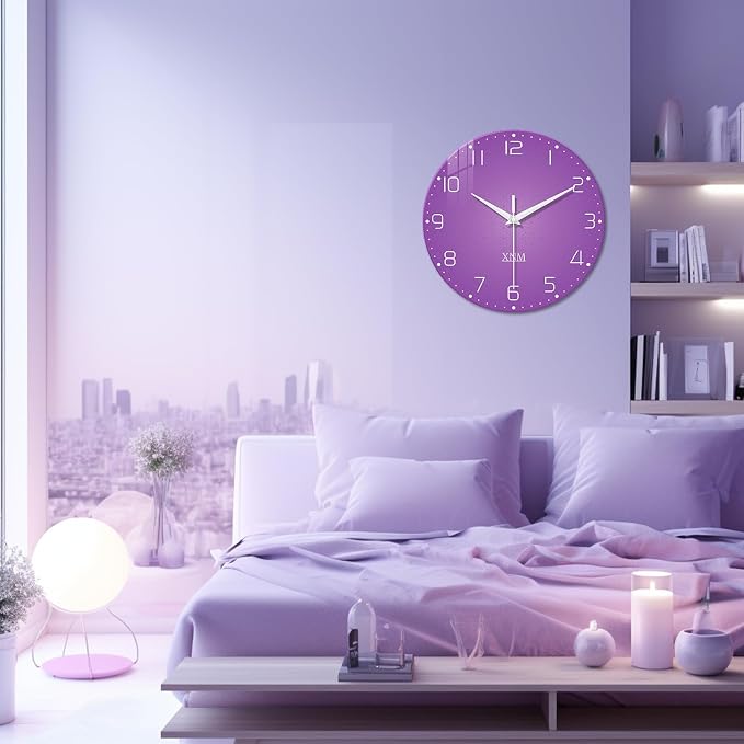 XNM Large Wall Clock for Girls Room 16 Inch Purple Clock Battery Operated Glass - Image 4