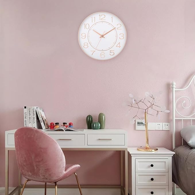 HZDHCLH Modern Wall Clocks Battery Operated, 10 inch White and Rosegold Clock - Image 7