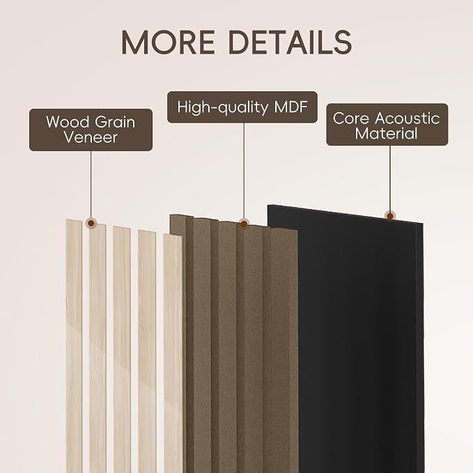 EVERECO 6 Pack Wood Slat Acoustic Wall Panels 92.5" × 7.87", 3D Sound Absorbing - Image 4