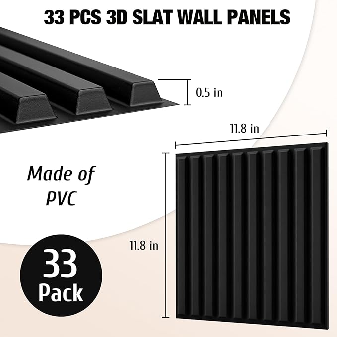 Qidejoy 33 Pcs 3D PVC Slat Wall Panels 12X12in Fluted Textured Paneling Modern - Image 3