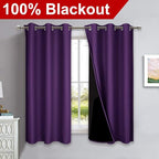 NICETOWN 100% Blackout Room Warming Curtains 45 inches Long, Royal Purple - Image 2