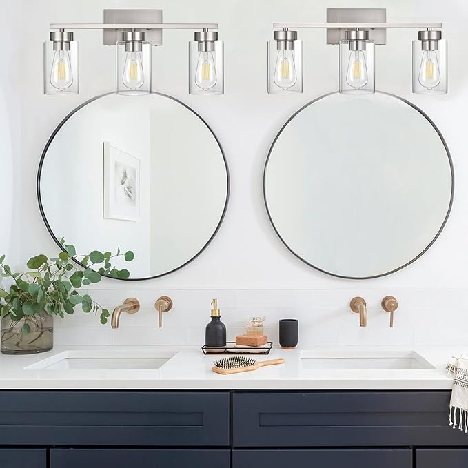 3-Light Bathroom Vanity Light, Modern Brushed Nickel Wall Lights - Image 6