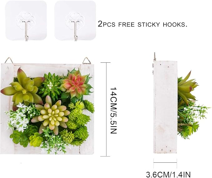 Hanging Wall Artificial Plants for Home Decor Indoor Faux Succulents in Wooden - Image 4