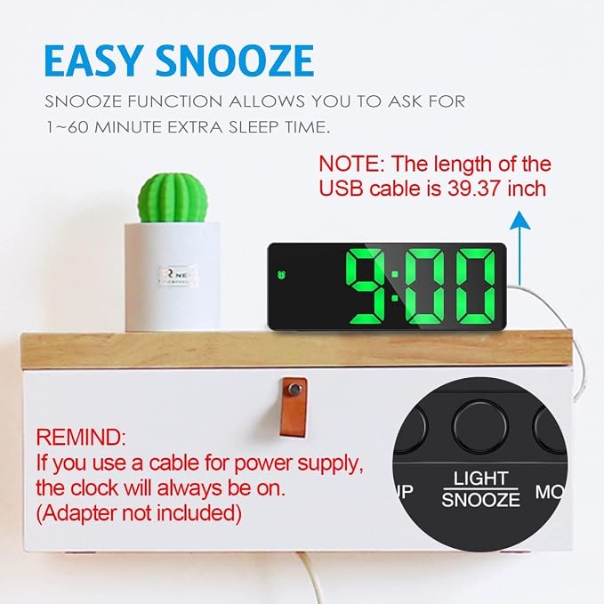 AMIR Alarm Clock, LED Clock for Bedroom, Electronic Desktop Clock - Image 4