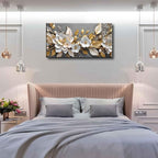 Large Living Floral Canvas Wall Art Gold White Plant Abstract Decor painting - Image 4