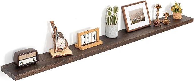 Floating Shelves for Wall Decor, 8 Inch Deep Rustic Solid Elm Wood Floating by FLYJOE